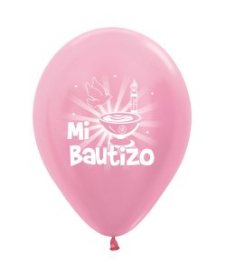 GLOBO LATEX MI BAUTIZO ROSA 30CM 12U