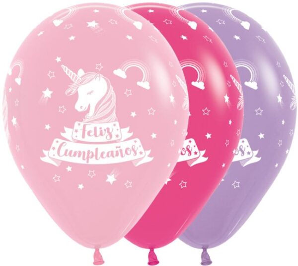 GLOBO LATEX FELIOZ CUMPLEAÑOS UNICORNIO 30CM 12U