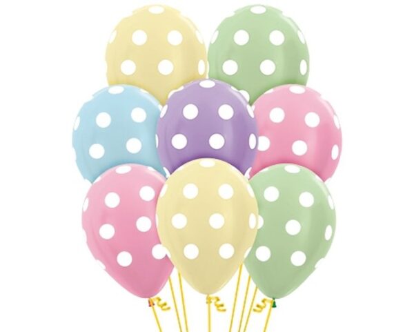 GLOBO LATEX SATIN SURTIDO PUNTOS BLANCOS 12U