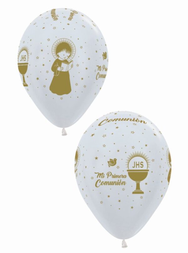 GLOBO LATEX SATIN PERLA COMUNION 30CM 12U